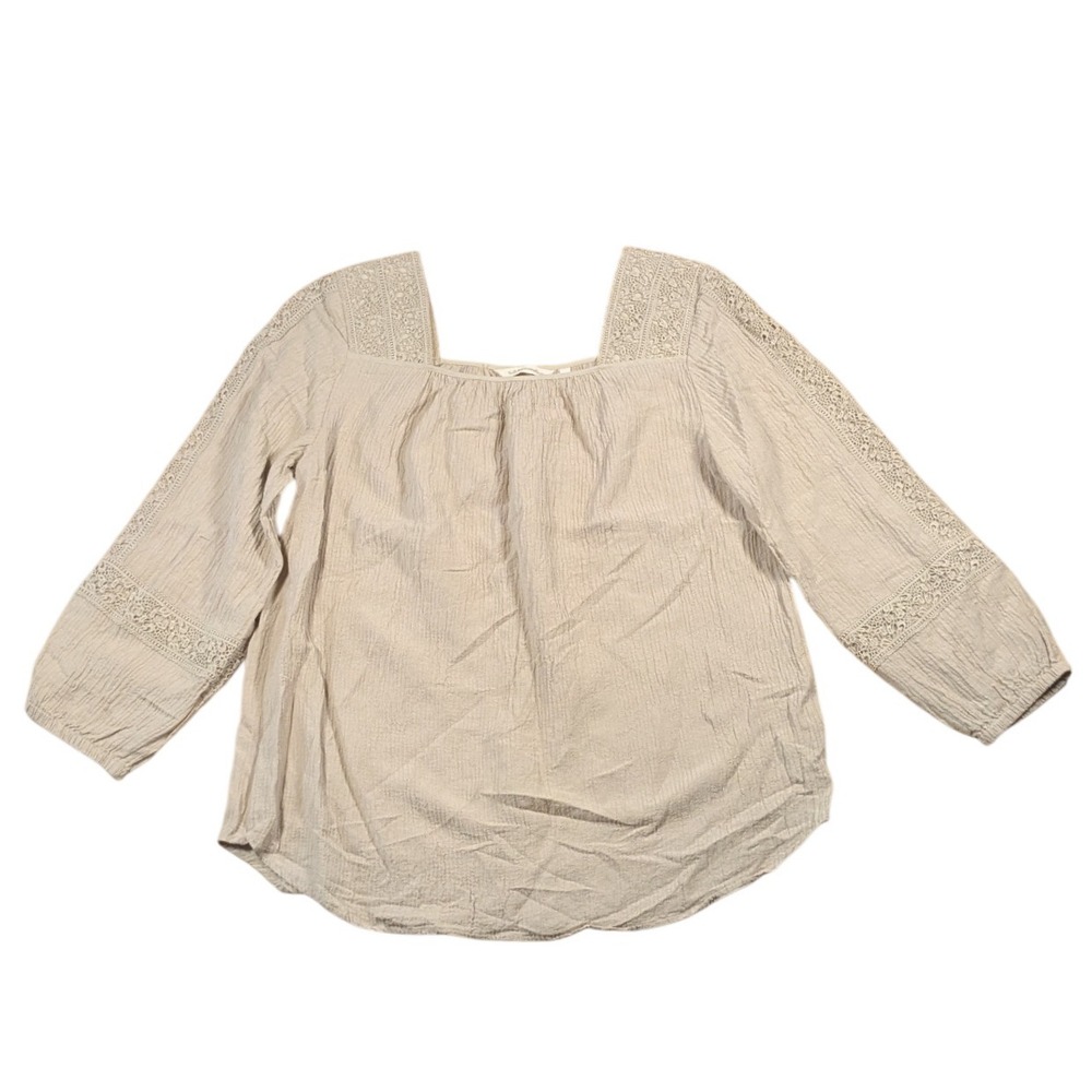 Soft Surroundings Crochet Trim Tunic Top Beige Neutral Boho Hippie Womens Medium